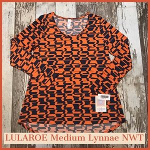 Lularoe Lynnae Medium Long Sleeve Orange/Blue NWT